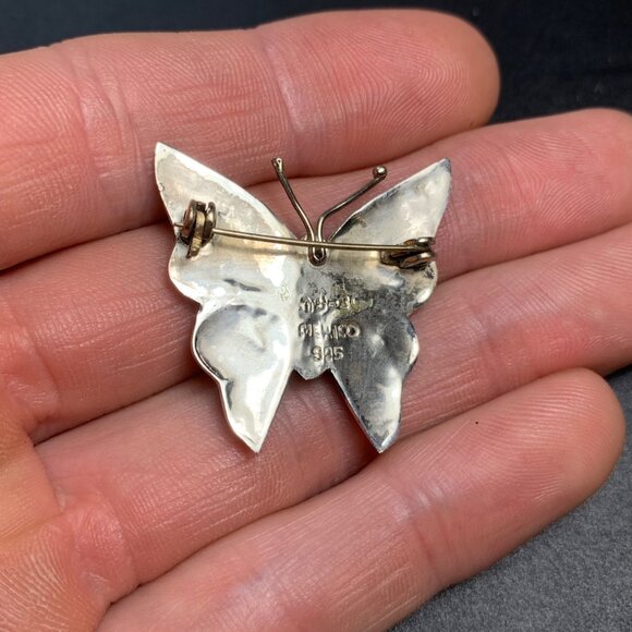 Vintage Sterling Silver 925 Mexico Abalone Butterfly Brooch 1.25" x 1.4" - Picture 6 of 11